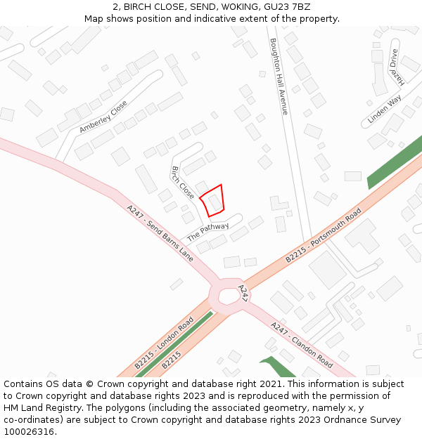 2, BIRCH CLOSE, SEND, WOKING, GU23 7BZ: Location map and indicative extent of plot