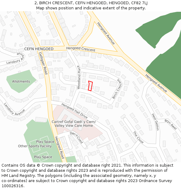 2, BIRCH CRESCENT, CEFN HENGOED, HENGOED, CF82 7LJ: Location map and indicative extent of plot