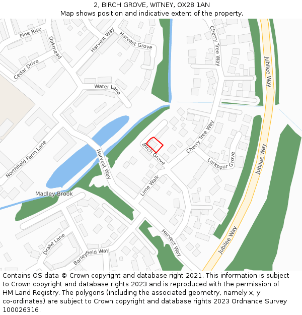 2, BIRCH GROVE, WITNEY, OX28 1AN: Location map and indicative extent of plot