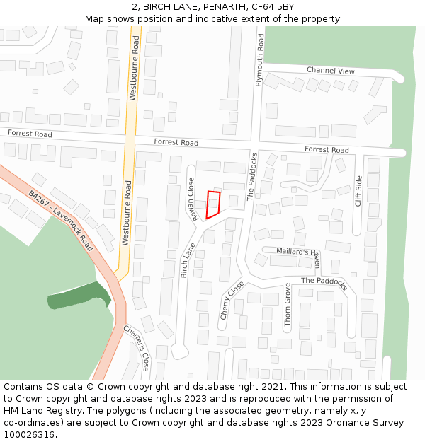 2, BIRCH LANE, PENARTH, CF64 5BY: Location map and indicative extent of plot