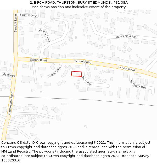 2, BIRCH ROAD, THURSTON, BURY ST EDMUNDS, IP31 3SA: Location map and indicative extent of plot