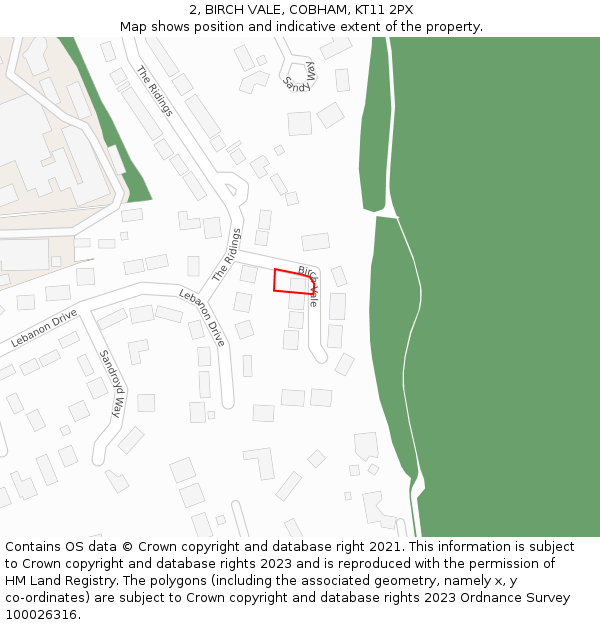 2, BIRCH VALE, COBHAM, KT11 2PX: Location map and indicative extent of plot