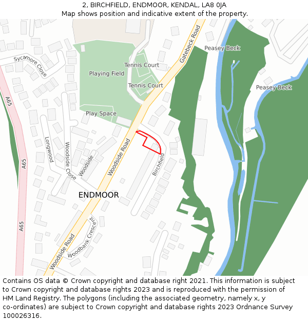 2, BIRCHFIELD, ENDMOOR, KENDAL, LA8 0JA: Location map and indicative extent of plot