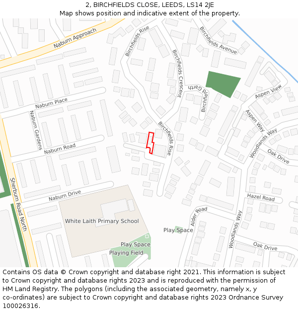 2, BIRCHFIELDS CLOSE, LEEDS, LS14 2JE: Location map and indicative extent of plot