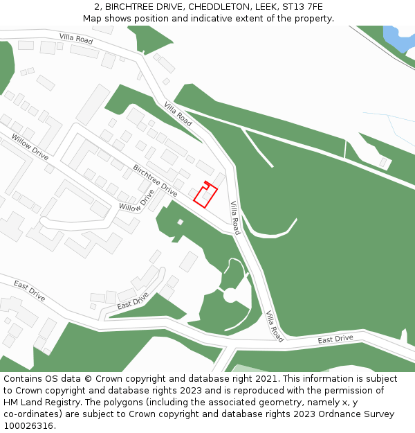 2, BIRCHTREE DRIVE, CHEDDLETON, LEEK, ST13 7FE: Location map and indicative extent of plot