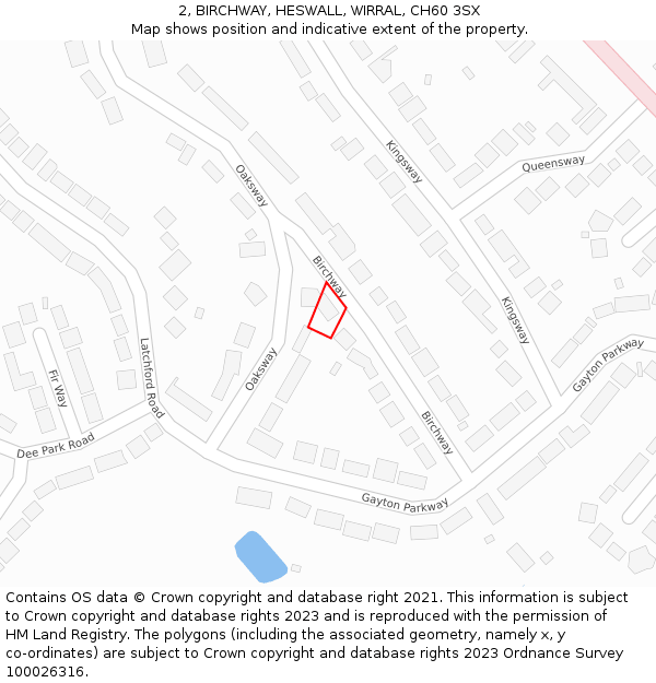 2, BIRCHWAY, HESWALL, WIRRAL, CH60 3SX: Location map and indicative extent of plot