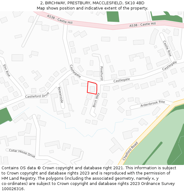 2, BIRCHWAY, PRESTBURY, MACCLESFIELD, SK10 4BD: Location map and indicative extent of plot