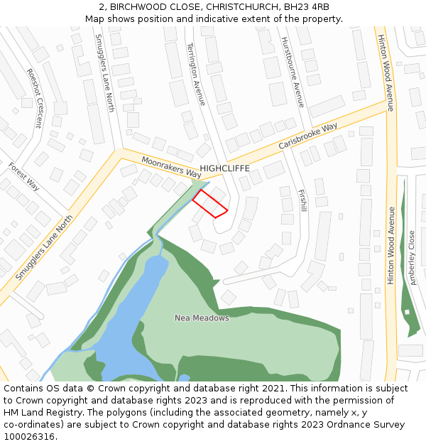 2, BIRCHWOOD CLOSE, CHRISTCHURCH, BH23 4RB: Location map and indicative extent of plot