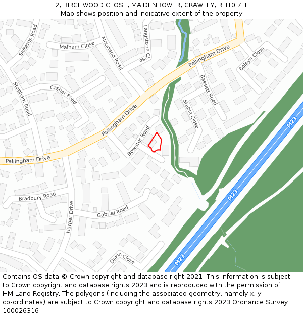 2, BIRCHWOOD CLOSE, MAIDENBOWER, CRAWLEY, RH10 7LE: Location map and indicative extent of plot