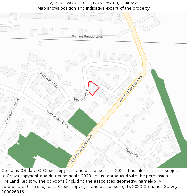 2, BIRCHWOOD DELL, DONCASTER, DN4 6SY: Location map and indicative extent of plot