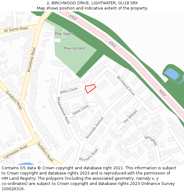 2, BIRCHWOOD DRIVE, LIGHTWATER, GU18 5RX: Location map and indicative extent of plot