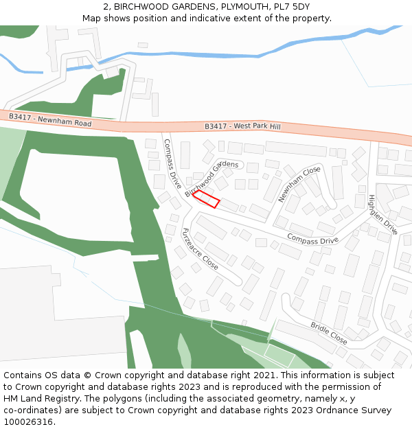 2, BIRCHWOOD GARDENS, PLYMOUTH, PL7 5DY: Location map and indicative extent of plot