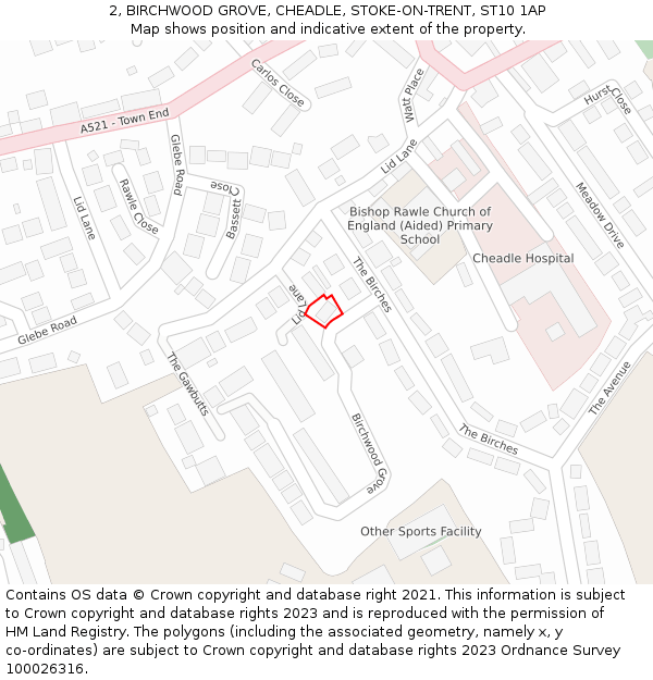 2, BIRCHWOOD GROVE, CHEADLE, STOKE-ON-TRENT, ST10 1AP: Location map and indicative extent of plot