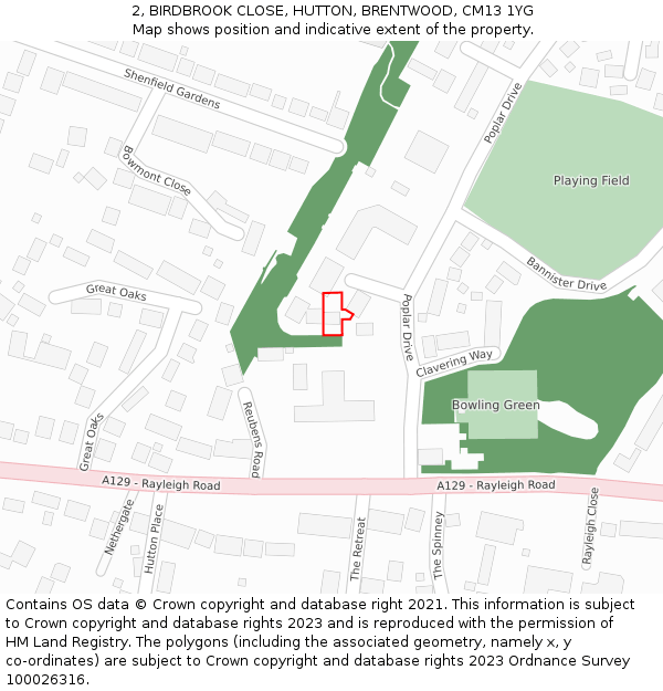 2, BIRDBROOK CLOSE, HUTTON, BRENTWOOD, CM13 1YG: Location map and indicative extent of plot