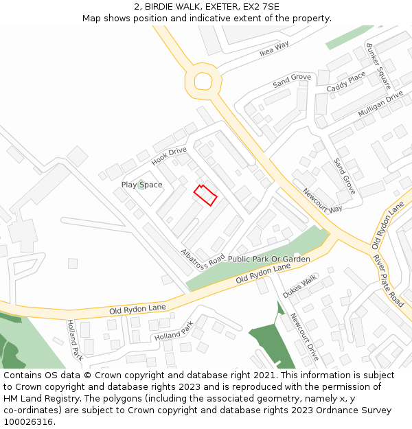 2, BIRDIE WALK, EXETER, EX2 7SE: Location map and indicative extent of plot