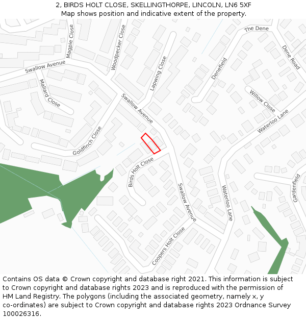 2, BIRDS HOLT CLOSE, SKELLINGTHORPE, LINCOLN, LN6 5XF: Location map and indicative extent of plot