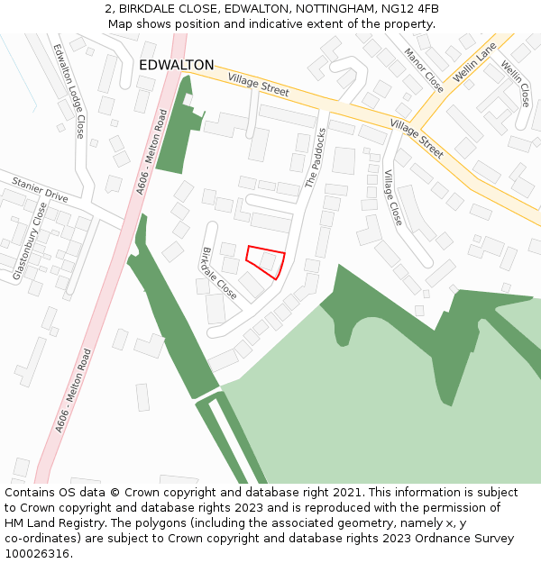 2, BIRKDALE CLOSE, EDWALTON, NOTTINGHAM, NG12 4FB: Location map and indicative extent of plot