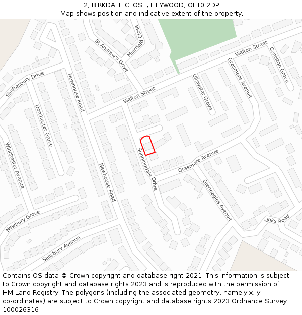 2, BIRKDALE CLOSE, HEYWOOD, OL10 2DP: Location map and indicative extent of plot