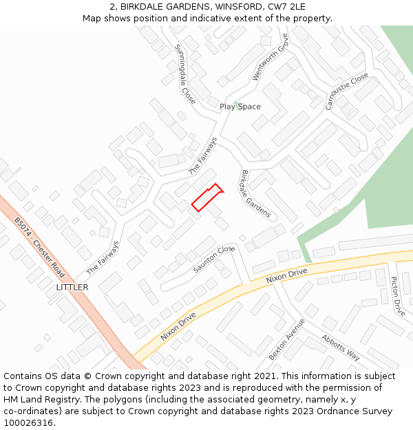 2, BIRKDALE GARDENS, WINSFORD, CW7 2LE: Location map and indicative extent of plot