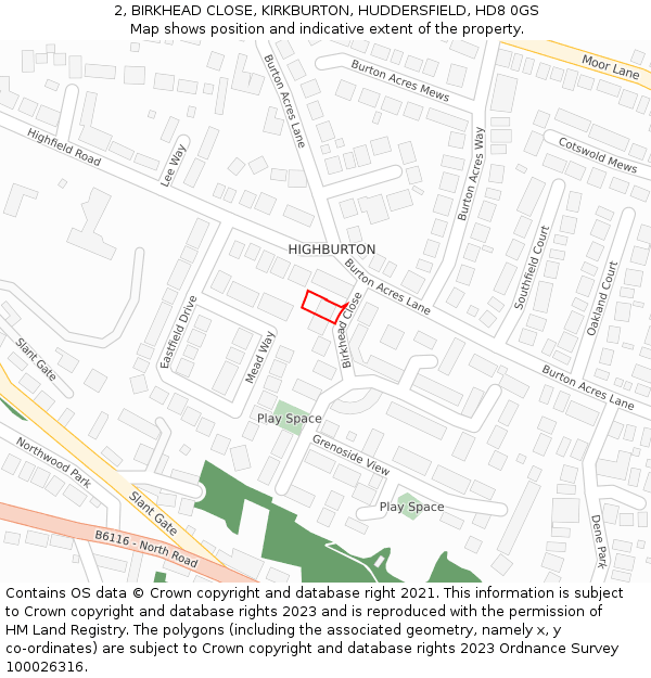 2, BIRKHEAD CLOSE, KIRKBURTON, HUDDERSFIELD, HD8 0GS: Location map and indicative extent of plot