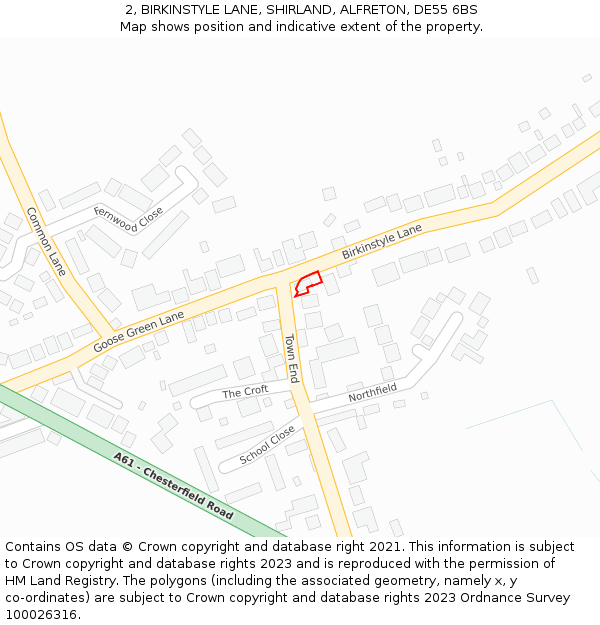 2, BIRKINSTYLE LANE, SHIRLAND, ALFRETON, DE55 6BS: Location map and indicative extent of plot