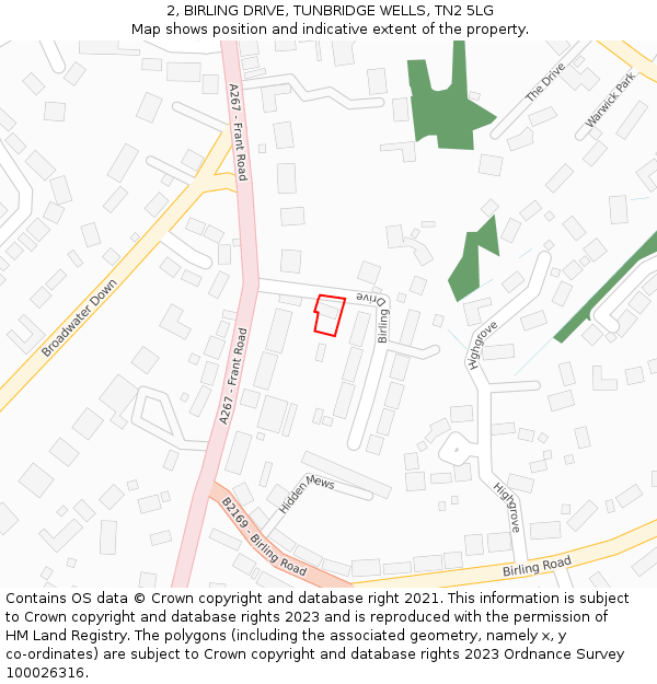 2, BIRLING DRIVE, TUNBRIDGE WELLS, TN2 5LG: Location map and indicative extent of plot