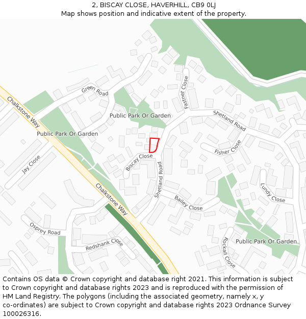 2, BISCAY CLOSE, HAVERHILL, CB9 0LJ: Location map and indicative extent of plot