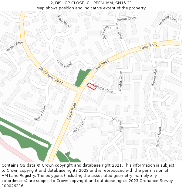 2, BISHOP CLOSE, CHIPPENHAM, SN15 3FJ: Location map and indicative extent of plot