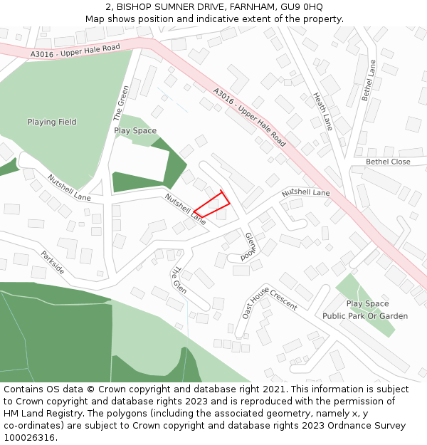 2, BISHOP SUMNER DRIVE, FARNHAM, GU9 0HQ: Location map and indicative extent of plot