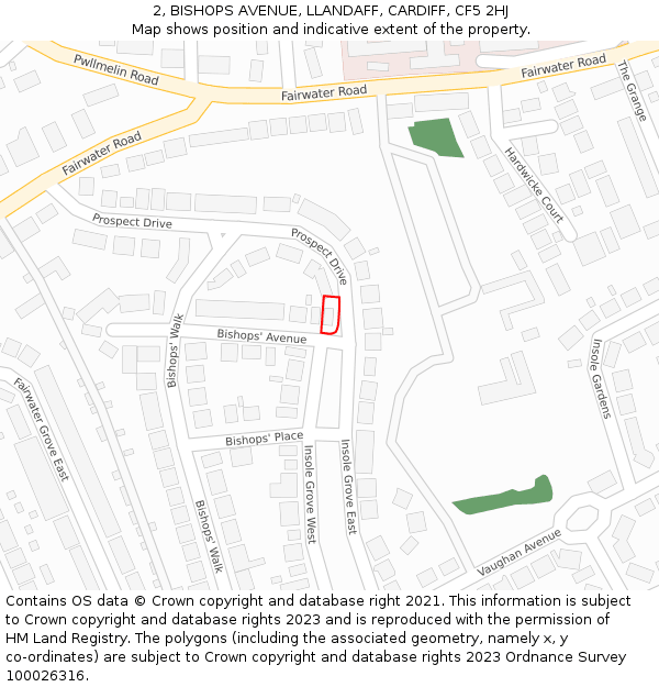 2, BISHOPS AVENUE, LLANDAFF, CARDIFF, CF5 2HJ: Location map and indicative extent of plot