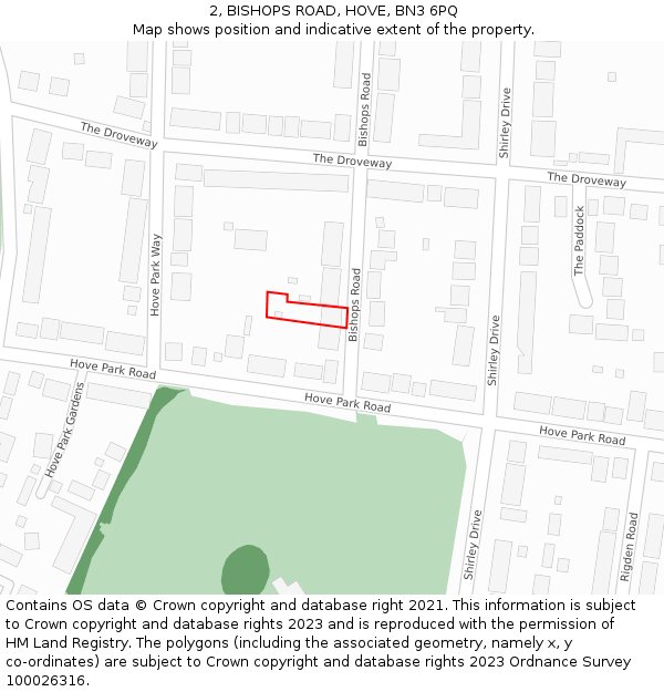 2, BISHOPS ROAD, HOVE, BN3 6PQ: Location map and indicative extent of plot