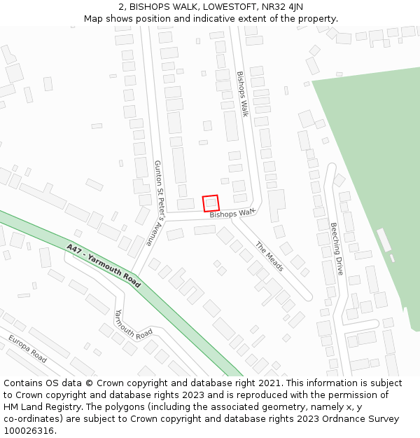 2, BISHOPS WALK, LOWESTOFT, NR32 4JN: Location map and indicative extent of plot