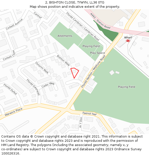 2, BISHTON CLOSE, TYWYN, LL36 0TG: Location map and indicative extent of plot