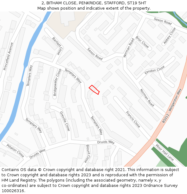 2, BITHAM CLOSE, PENKRIDGE, STAFFORD, ST19 5HT: Location map and indicative extent of plot