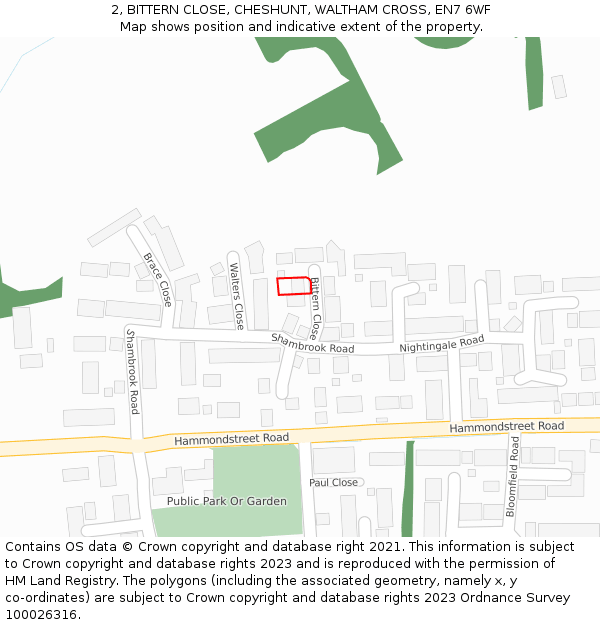2, BITTERN CLOSE, CHESHUNT, WALTHAM CROSS, EN7 6WF: Location map and indicative extent of plot