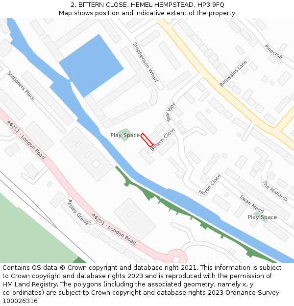 2, BITTERN CLOSE, HEMEL HEMPSTEAD, HP3 9FQ: Location map and indicative extent of plot