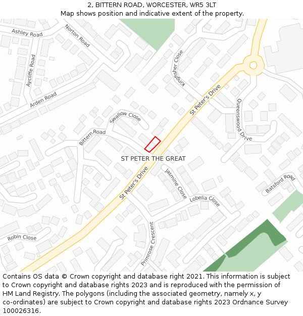 2, BITTERN ROAD, WORCESTER, WR5 3LT: Location map and indicative extent of plot