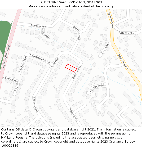 2, BITTERNE WAY, LYMINGTON, SO41 3PB: Location map and indicative extent of plot