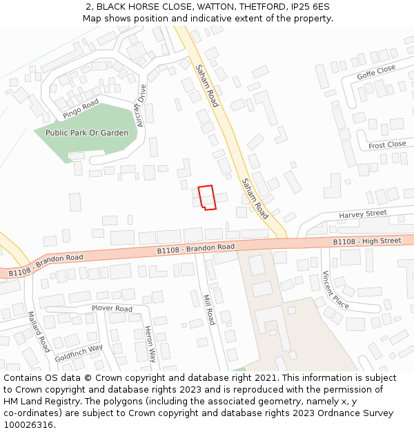 2, BLACK HORSE CLOSE, WATTON, THETFORD, IP25 6ES: Location map and indicative extent of plot