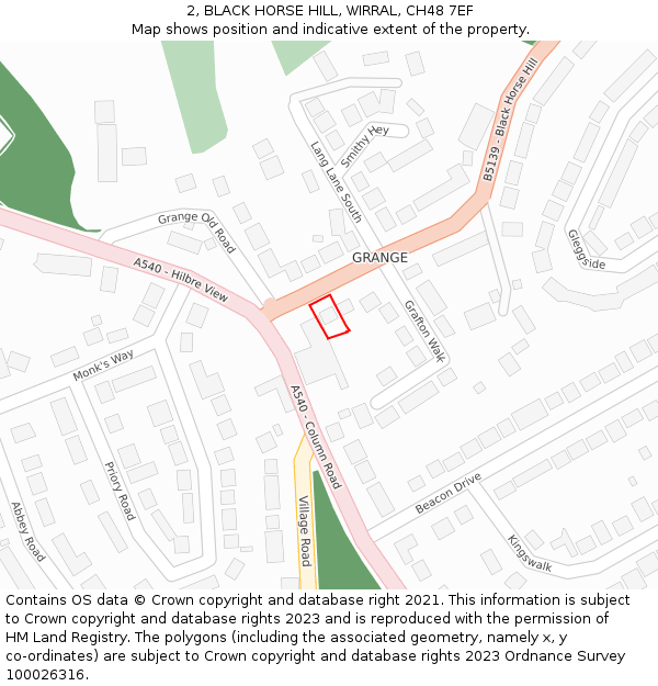 2, BLACK HORSE HILL, WIRRAL, CH48 7EF: Location map and indicative extent of plot