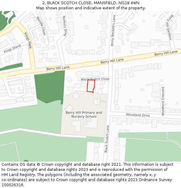2, BLACK SCOTCH CLOSE, MANSFIELD, NG18 4WN: Location map and indicative extent of plot