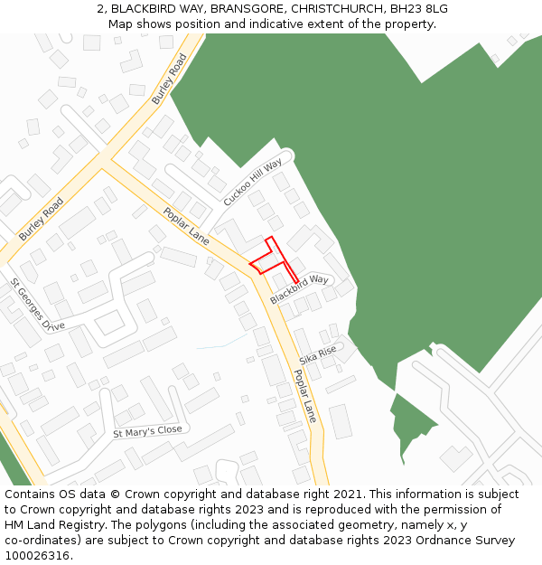 2, BLACKBIRD WAY, BRANSGORE, CHRISTCHURCH, BH23 8LG: Location map and indicative extent of plot