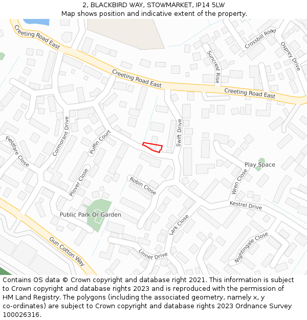 2, BLACKBIRD WAY, STOWMARKET, IP14 5LW: Location map and indicative extent of plot