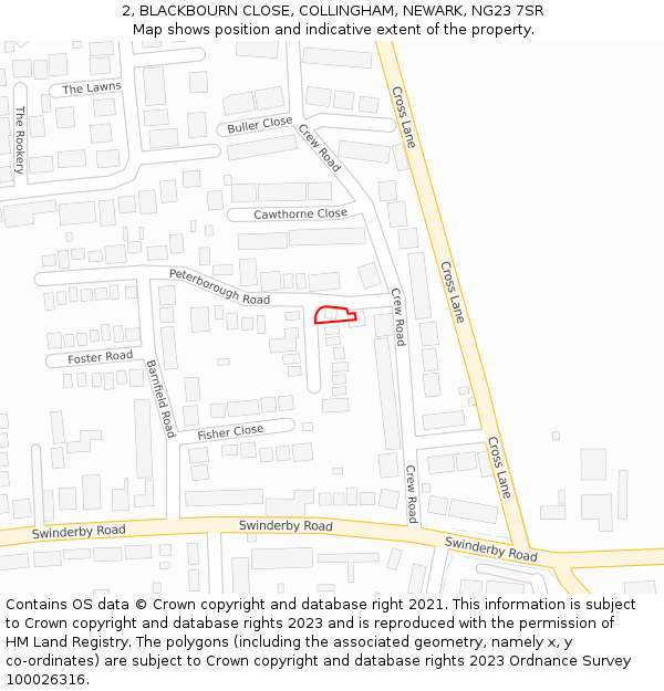 2, BLACKBOURN CLOSE, COLLINGHAM, NEWARK, NG23 7SR: Location map and indicative extent of plot