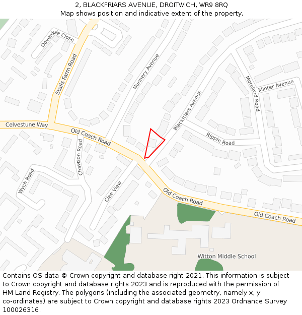 2, BLACKFRIARS AVENUE, DROITWICH, WR9 8RQ: Location map and indicative extent of plot