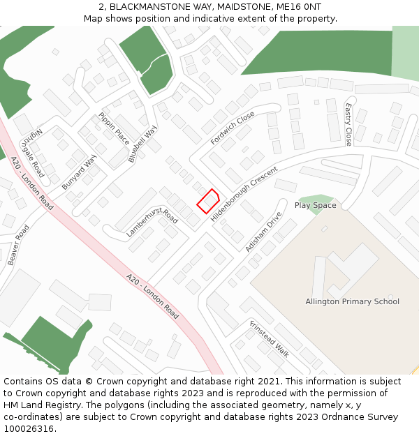 2, BLACKMANSTONE WAY, MAIDSTONE, ME16 0NT: Location map and indicative extent of plot