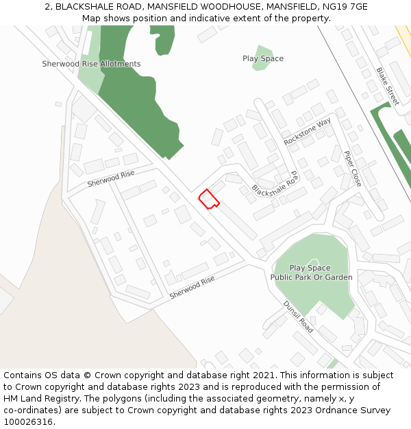 2, BLACKSHALE ROAD, MANSFIELD WOODHOUSE, MANSFIELD, NG19 7GE: Location map and indicative extent of plot