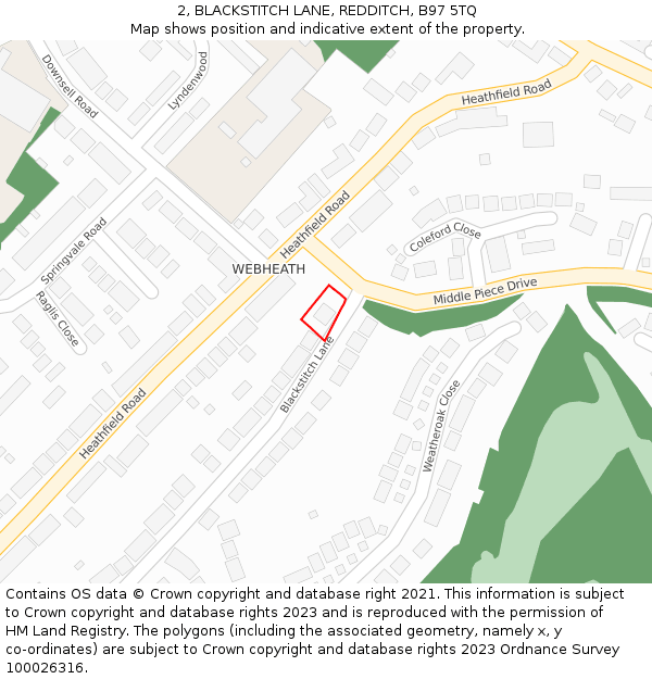 2, BLACKSTITCH LANE, REDDITCH, B97 5TQ: Location map and indicative extent of plot