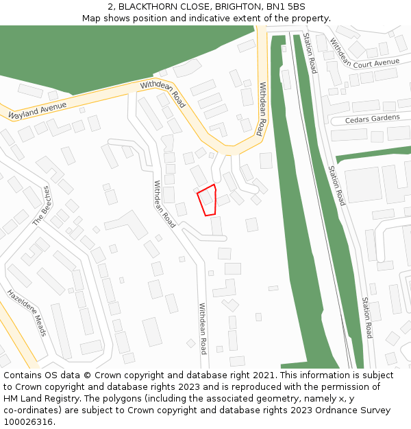 2, BLACKTHORN CLOSE, BRIGHTON, BN1 5BS: Location map and indicative extent of plot