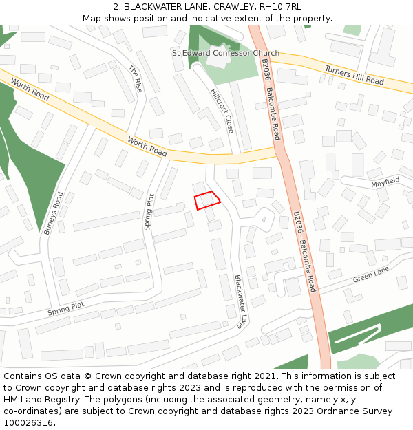 2, BLACKWATER LANE, CRAWLEY, RH10 7RL: Location map and indicative extent of plot